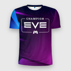 Мужская футболка 3D Slim EVE gaming champion: рамка с лого и джойстиком на неоновом фоне