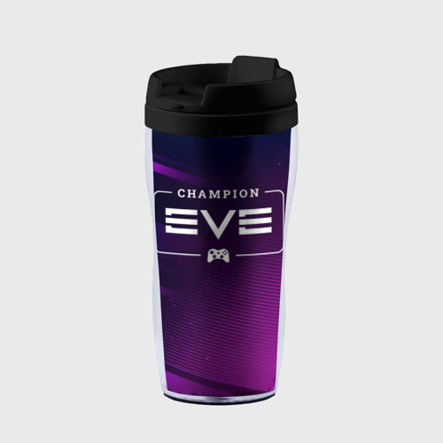 Термокружка-непроливайка EVE gaming champion: рамка с лого и джойстиком на неоновом фоне