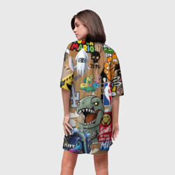 Платье с принтом Gaming aesthetics - Art коллаж для женщины, вид на модели сзади №2. Цвет основы: белый