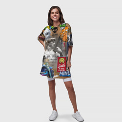 Платье с принтом Gaming aesthetics - Art коллаж для женщины, вид на модели спереди №3. Цвет основы: белый