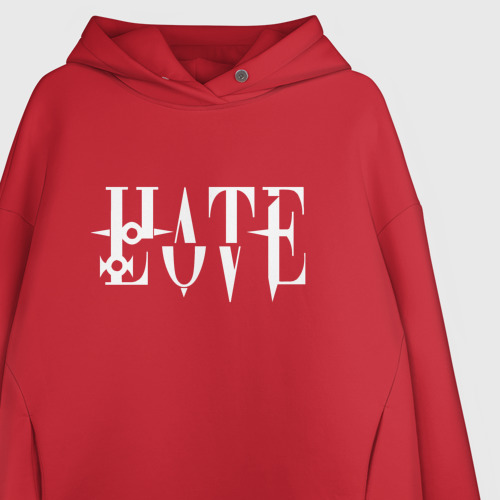 Женское худи Oversize хлопок Love - Hate - два в одном, цвет красный - фото 3