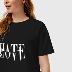 Женская футболка хлопок Oversize Love - Hate - два в одном - фото 2