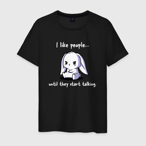 Мужская футболка хлопок с принтом I like people rabbit, вид спереди #2