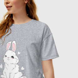 Женская футболка хлопок Oversize Милый белый зайчик с сердечками - фото 2
