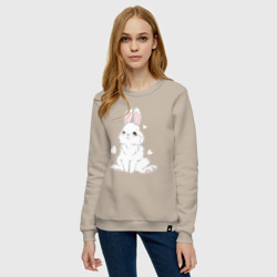 Женский свитшот хлопок Милый белый зайчик с сердечками - фото 2