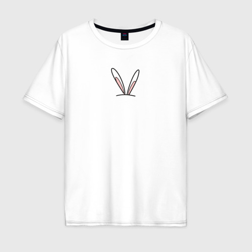 Мужская футболка хлопок Oversize с принтом Ушки зайца контур, вид спереди #2