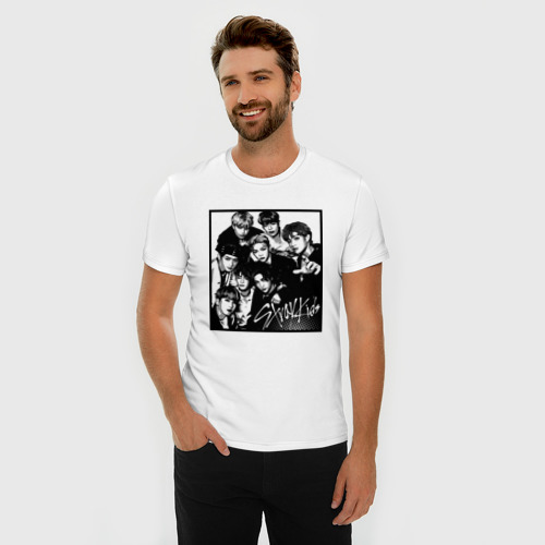 Мужская футболка хлопок Slim с принтом Stray Kids Halftone Art, фото на моделе #1