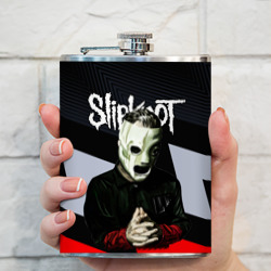 Фляга с принтом Slipknot абстракция для любого человека, вид спереди №3. Цвет основы: металл