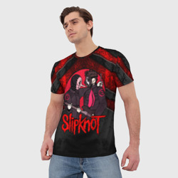 Мужская футболка 3D Slipknot black  and red - фото 2