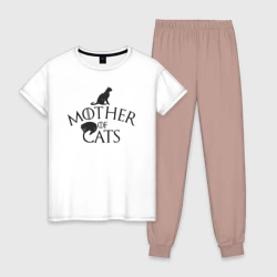 Женская пижама с белой футболкой хлопок Мать котов