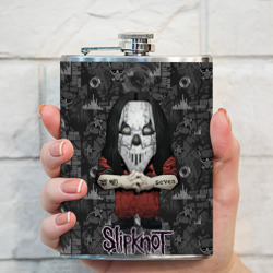 Фляга с принтом Slipknot серый абстрактный  фон для любого человека, вид спереди №3. Цвет основы: металл