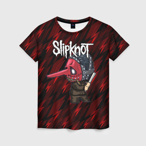 Женская футболка 3D с принтом Slipknot красные молнии, вид спереди #2