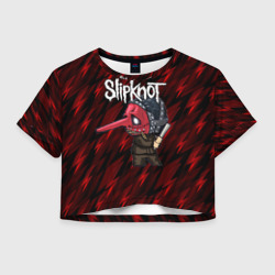 Женская футболка Crop-top 3D Slipknot красные молнии