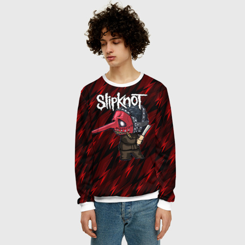 Мужской свитшот 3D Slipknot красные молнии, цвет белый - фото 3