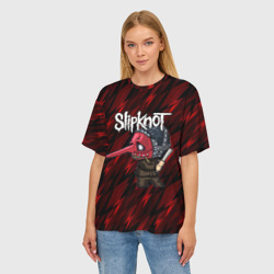 Женская футболка oversize 3D Slipknot красные молнии - фото 2