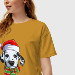 Женская футболка хлопок Oversize Новогодний далматинец - фото 2