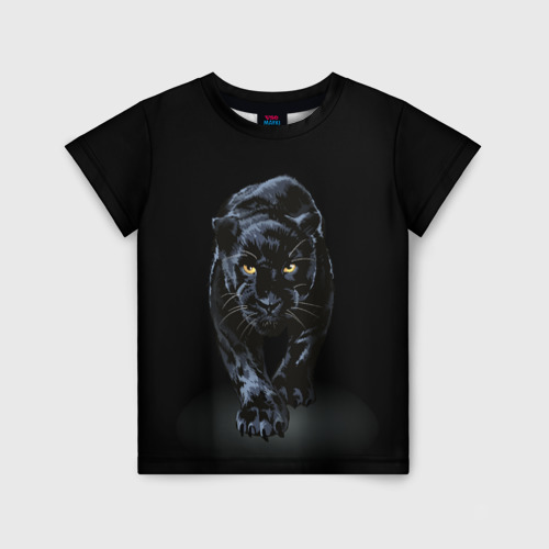 Детская футболка с принтом Черная пантера — хищница, вид спереди №1