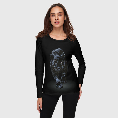 Женский лонгслив 3D Черная пантера - хищница, цвет 3D печать - фото 3