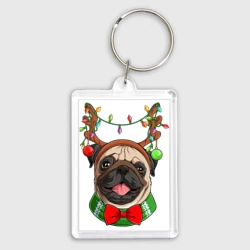 Брелок прямоугольный 35*50 Новогодний мопс