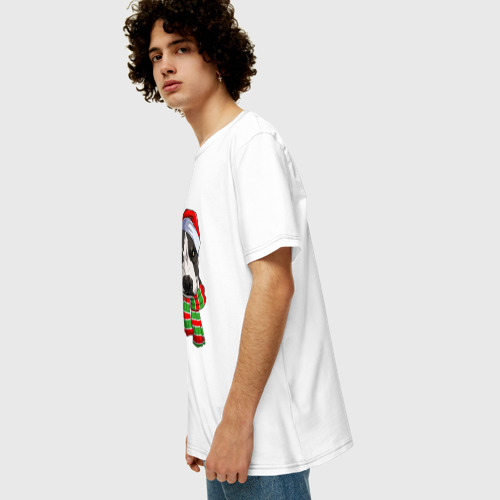 Мужская футболка хлопок Oversize Новогодний питбуль, цвет белый - фото 5