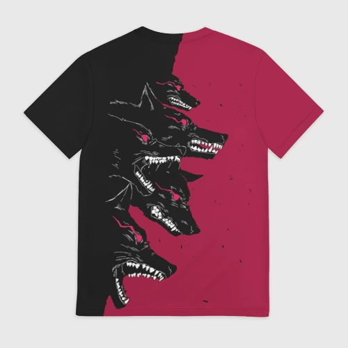 Мужская футболка 3D с принтом Черные адские псы, вид сзади #1