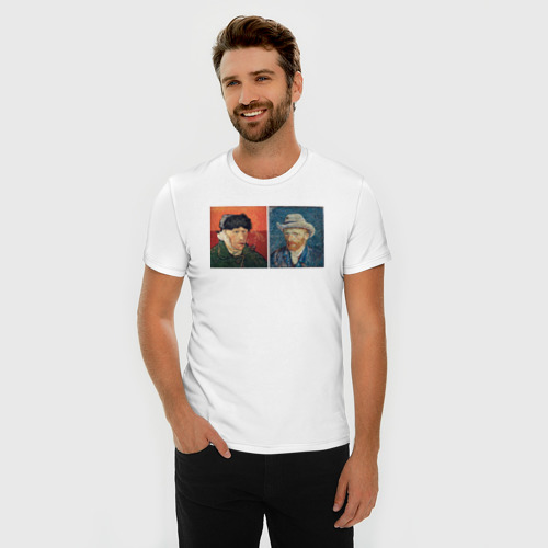 Мужская футболка хлопок Slim Автопортрет Van Gogh, цвет белый - фото 3