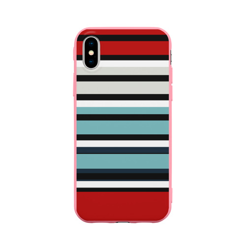 Чехол для iPhone X матовый с принтом Красные голубые и белые полосы, вид спереди #2
