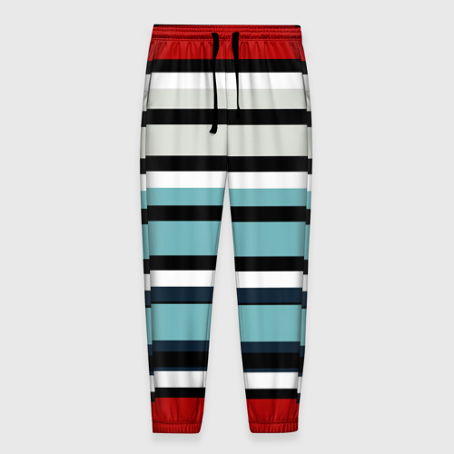 Мужские брюки 3D с принтом Красные голубые и белые полосы, вид спереди #2