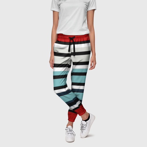 Женские брюки 3D с принтом Красные голубые и белые полосы, фото на моделе #1