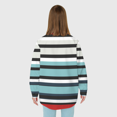 Женская рубашка oversize 3D с принтом Красные голубые и белые полосы, вид сзади #2
