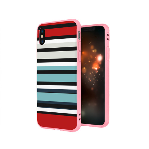 Чехол для iPhone X матовый с принтом Красные голубые и белые полосы, вид сбоку #3