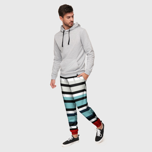 Мужские брюки 3D с принтом Красные голубые и белые полосы, фото на моделе #1