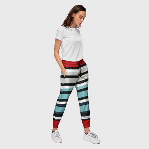 Женские брюки 3D с принтом Красные голубые и белые полосы, вид сбоку #3