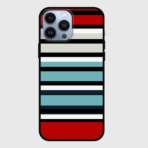Чехол для iPhone 13 Pro Max с принтом Красные голубые и белые полосы, вид спереди #2