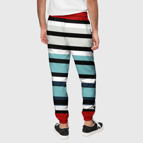 Мужские брюки 3D с принтом Красные голубые и белые полосы, вид сзади #2