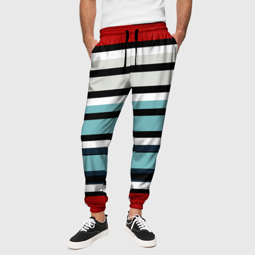 Мужские брюки 3D с принтом Красные голубые и белые полосы, вид сбоку #3