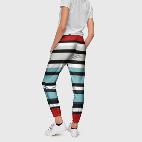 Женские брюки 3D с принтом Красные голубые и белые полосы, вид сзади #2