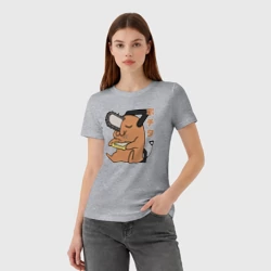 Женская футболка хлопок Милый Почита кушает хлебушек