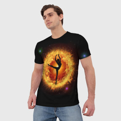 Мужская футболка 3D Танец балерины в огненном шаре - фото 2