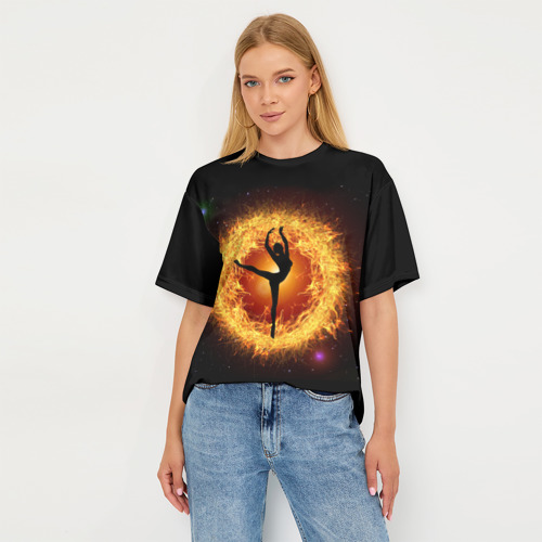 Женская футболка oversize 3D Танец балерины в огненном шаре, цвет 3D печать - фото 5