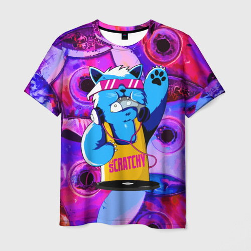 Мужская футболка с принтом DJ Scratchy in Pink glasses, вид спереди №1
