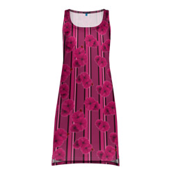 Малиновый полосатый узор с цветами анемонов – Платье-майка 3D с принтом купить