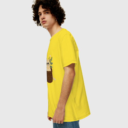 Мужская футболка хлопок Oversize с принтом Забавный Кот в горшке с цветком, вид сбоку #3