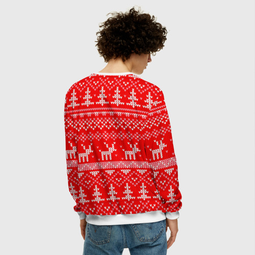 Мужской свитшот 3D Рождественский красный свитер с оленями, цвет белый - фото 4