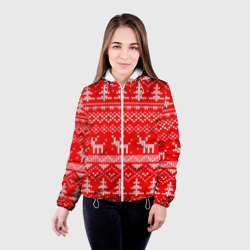 Женская куртка 3D Рождественский красный свитер с оленями - фото 2