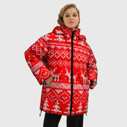 Женская зимняя куртка Oversize Рождественский красный свитер с оленями - фото 2