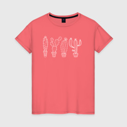 Кактусы в горшочках – Женская футболка хлопок с принтом купить со скидкой в -20%