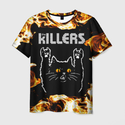 Мужская футболка 3D The Killers рок кот и огонь