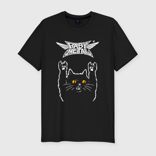 Мужская футболка хлопок Slim Babymetal rock cat, цвет черный