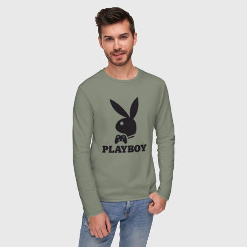 Мужской лонгслив хлопок с принтом Playboy - Игровой джостик, фото на моделе #1